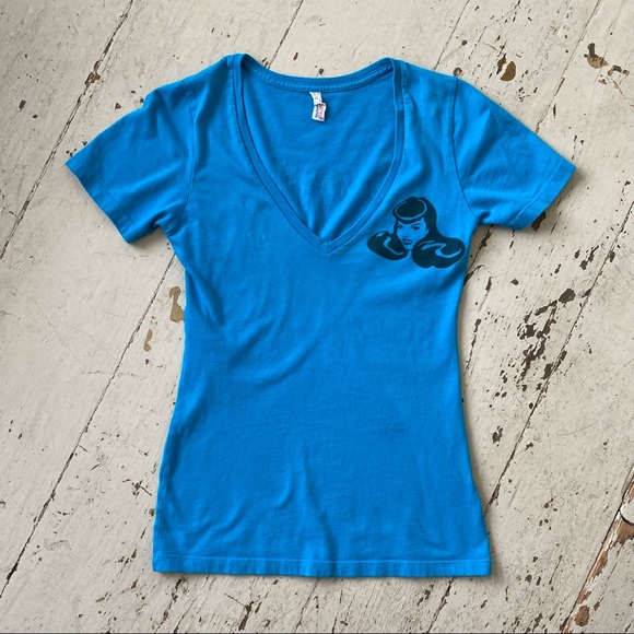 Betty Page San Diago Alstyle Apparel Blue T Shirt Tee Small - Picture 1 of 10